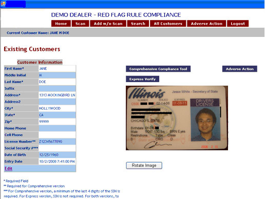 Customer Info Screen